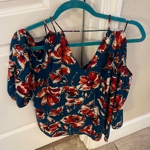 Cute cold shoulder, strappy flower blouse